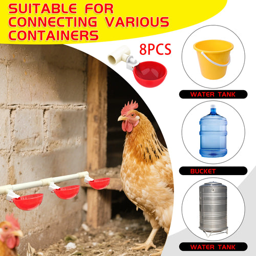 [With Cups and Pipes]Automatic Poultry Drinking Durable Water Dispenser for Backyard Farm Ducks Geese Rabbits Birds with 8-Pack Chicken Water Cups  Feeder With Water Pipe tiktokshopspringglowup